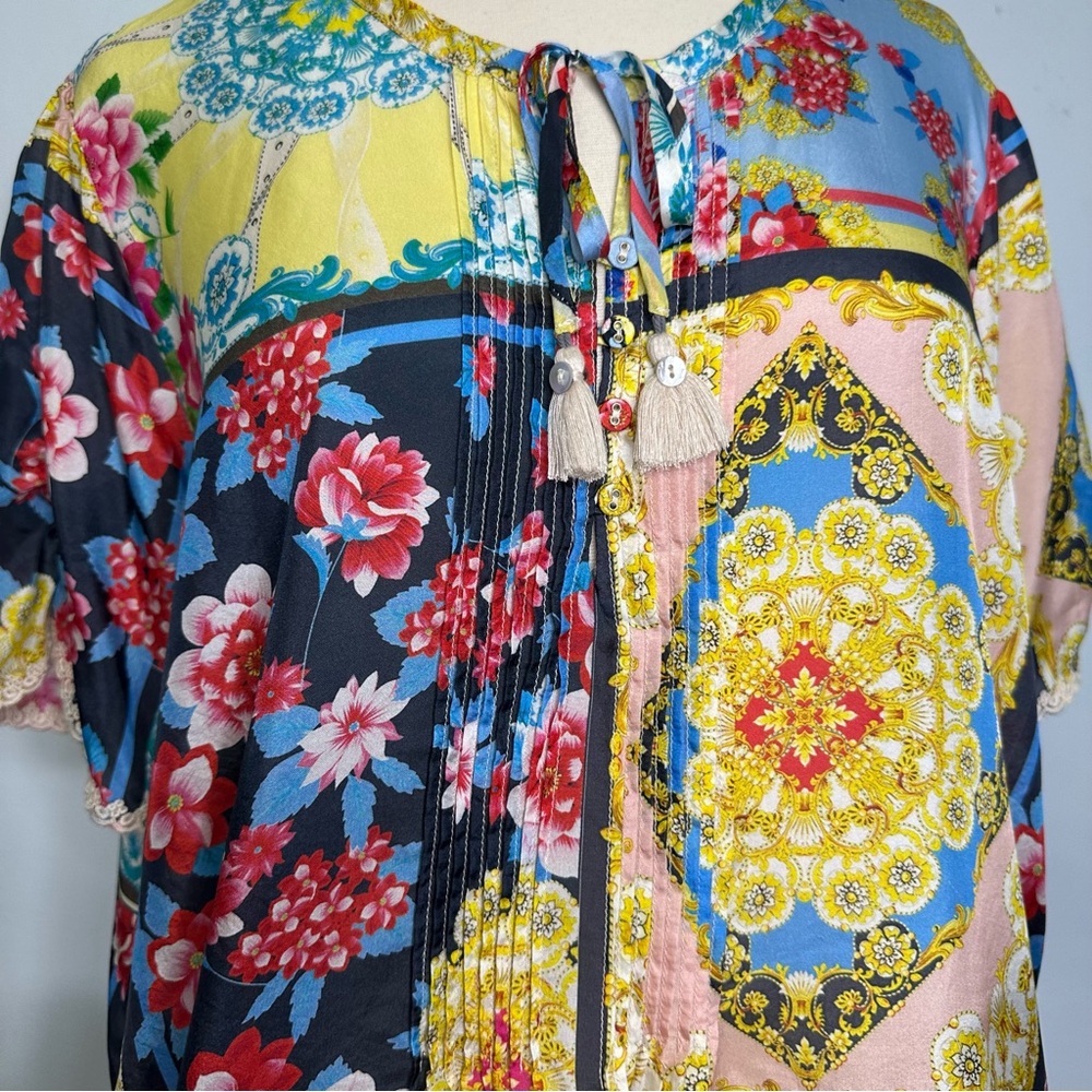 Johnny Was 100% Silk Japer Flower Mai Tunic Popover Boho Top - Picture 9 of 13